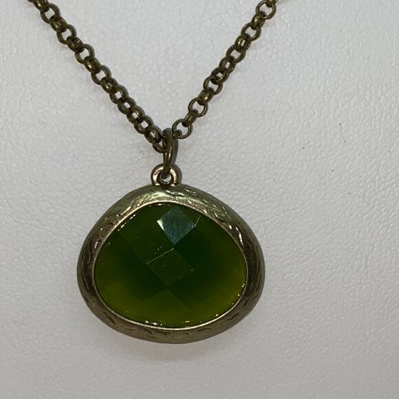 Green & Gold-Tone Rhinestone Pendant Necklace - Picture 3 of 8